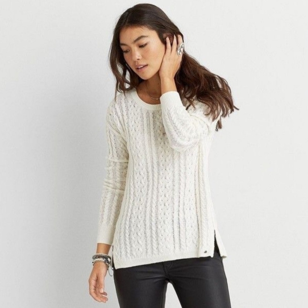 American Eagle Outfitters Cream Cable Knit Sweater